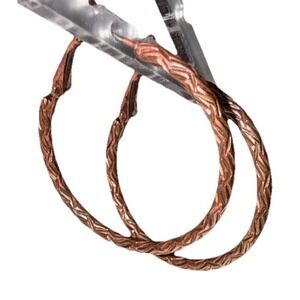 Vintage Copper Hoop Earrings 1.25" • Zigzag Texture • 8 Grams • Latch‑Back
